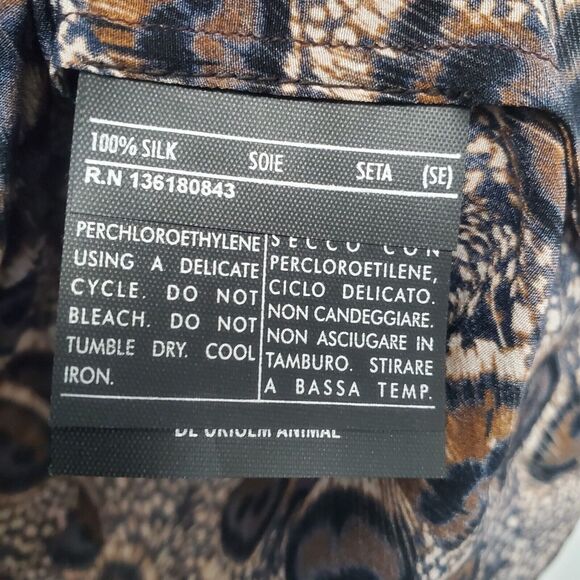 Salvatore Ferragamo Blouse Button Up Animal Print Tie Neck Brown Size 40 Silk - Picture 5 of 7